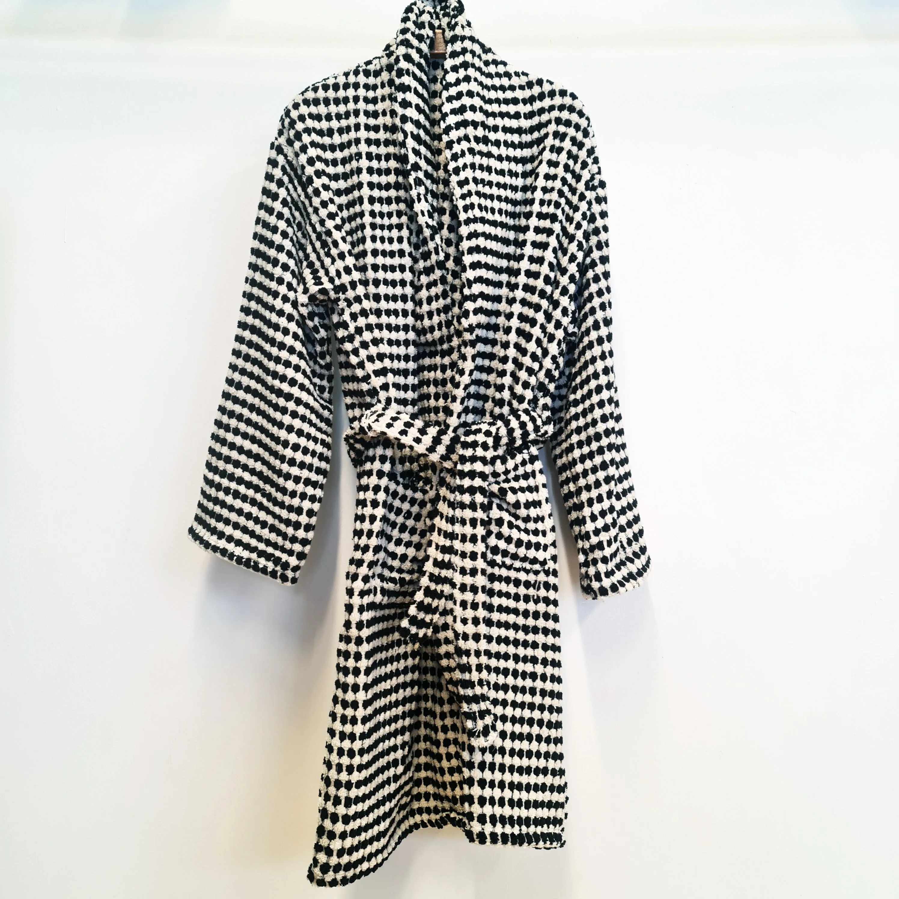 Turkish Terry Towel Bathrobe Black Dotted Pompom Design