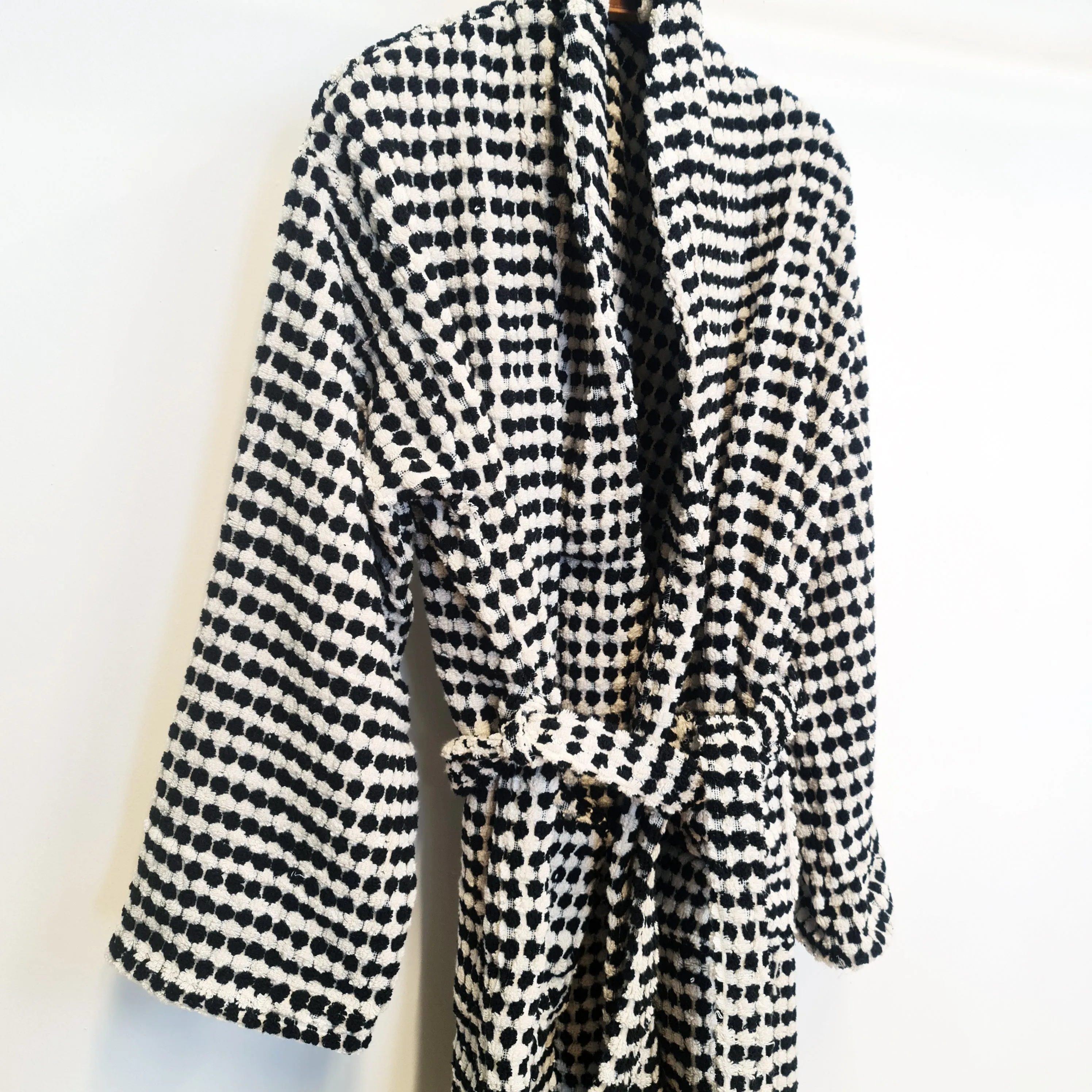 Turkish Terry Towel Bathrobe Black Dotted Pompom Design