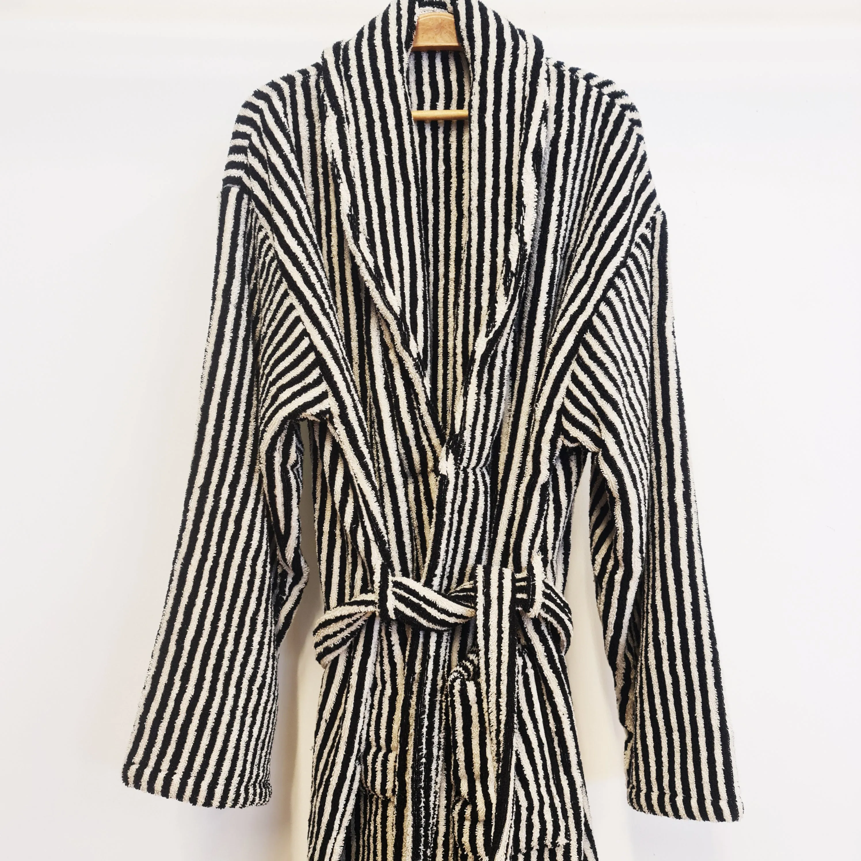 Turkish Terry Towel Bathrobe Black Stripe Design