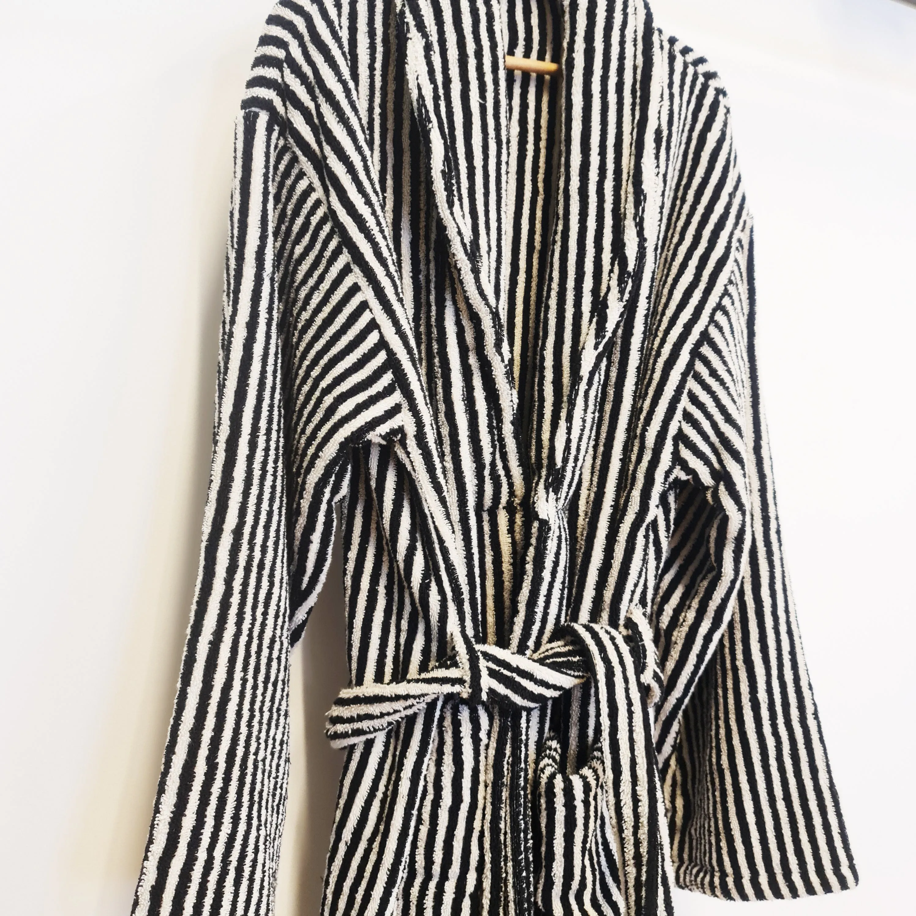 Turkish Terry Towel Bathrobe Black Stripe Design