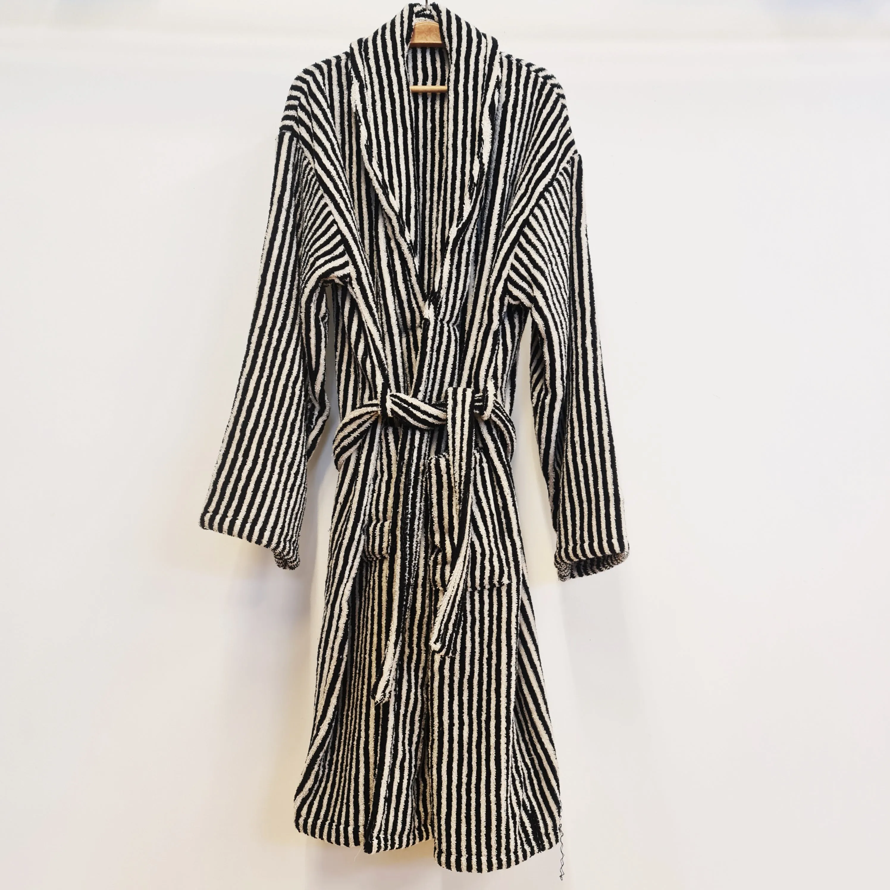 Turkish Terry Towel Bathrobe Black Stripe Design