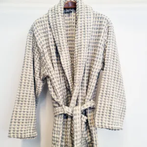 Turkish Terry Towel Bathrobe Grey Dotted Pompom Design