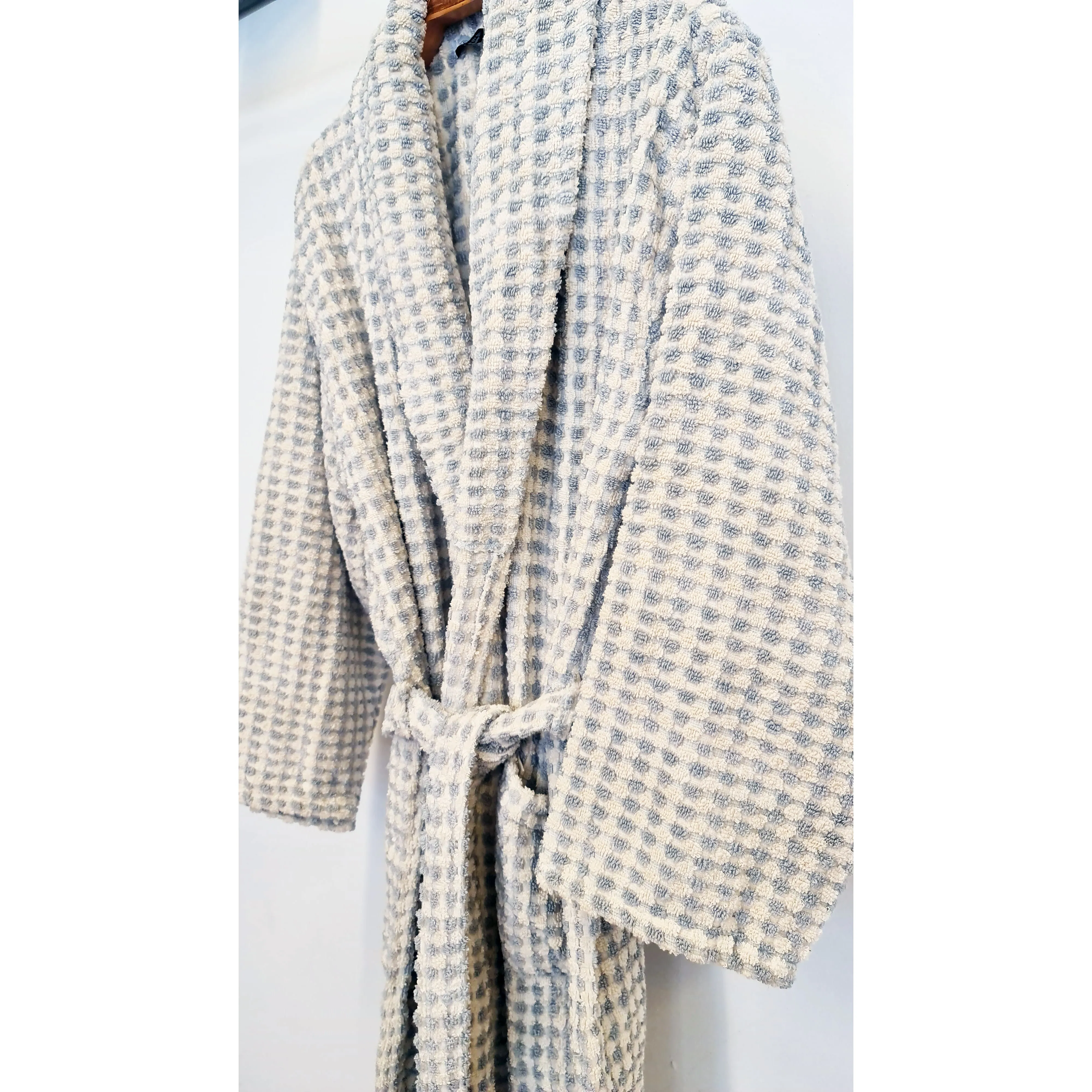 Turkish Terry Towel Bathrobe Grey Dotted Pompom Design