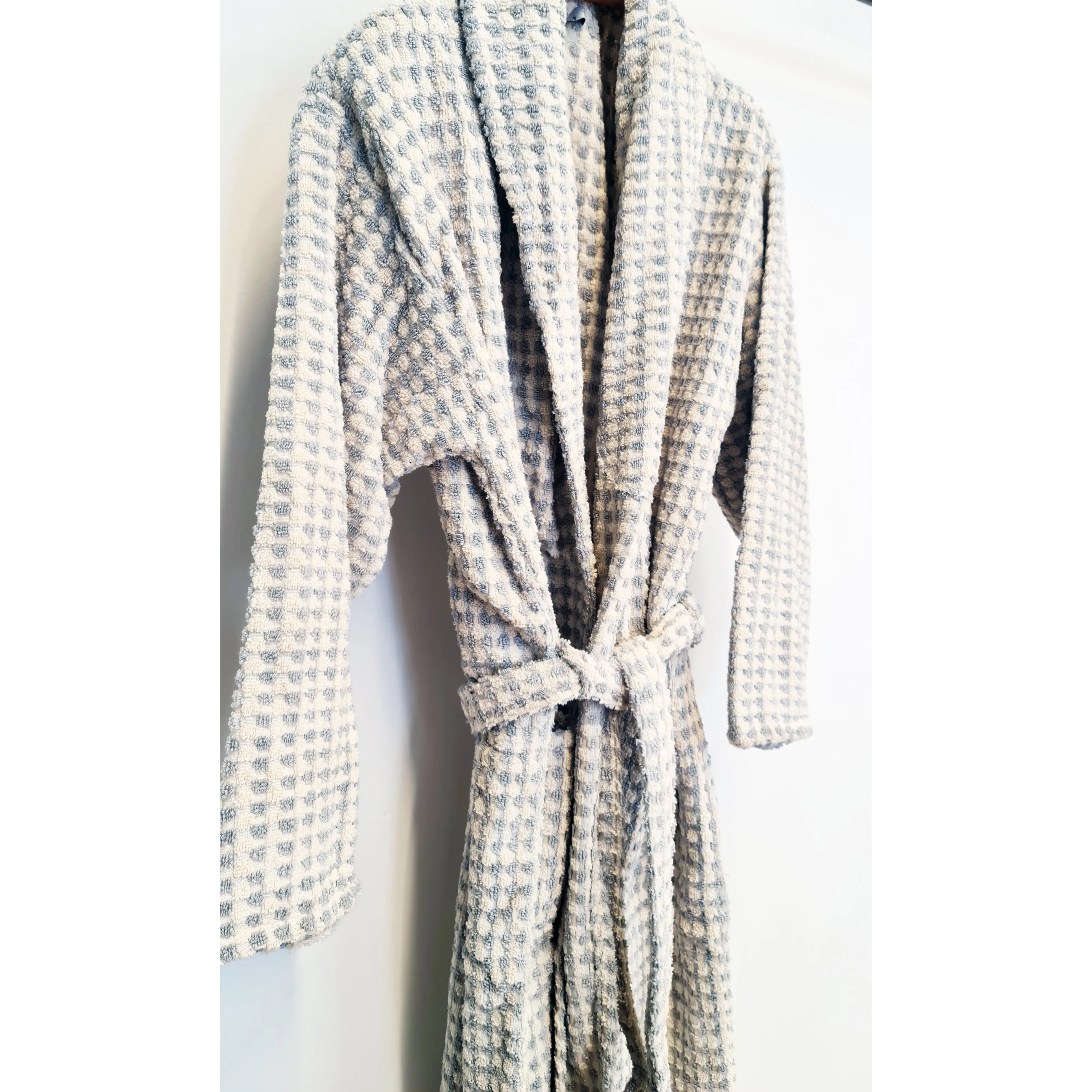 Turkish Terry Towel Bathrobe Grey Dotted Pompom Design