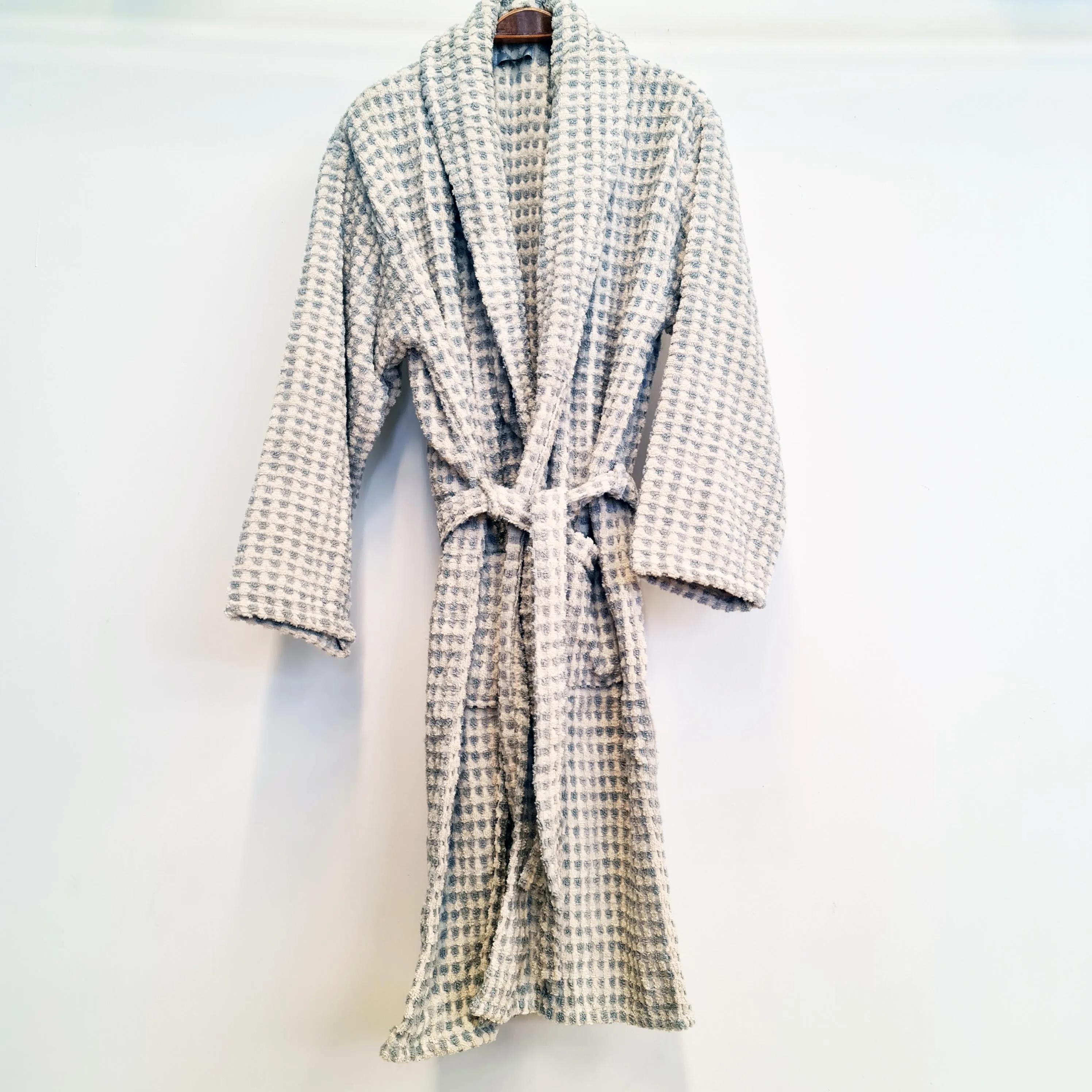 Turkish Terry Towel Bathrobe Grey Dotted Pompom Design