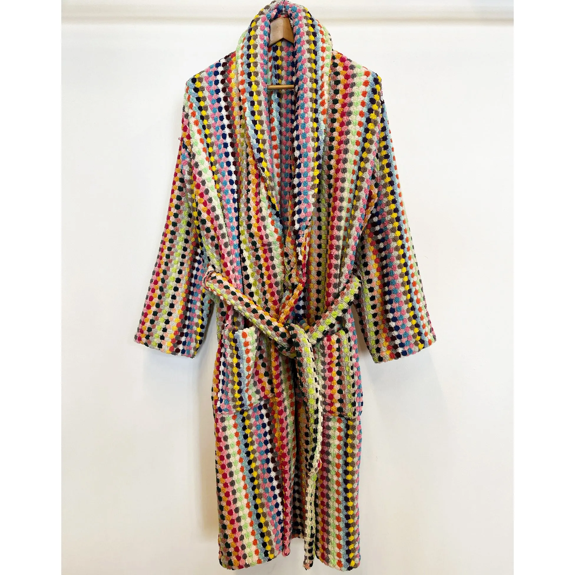 Turkish Terry Towel Bathrobe Multi Color Dotted Pompom Design