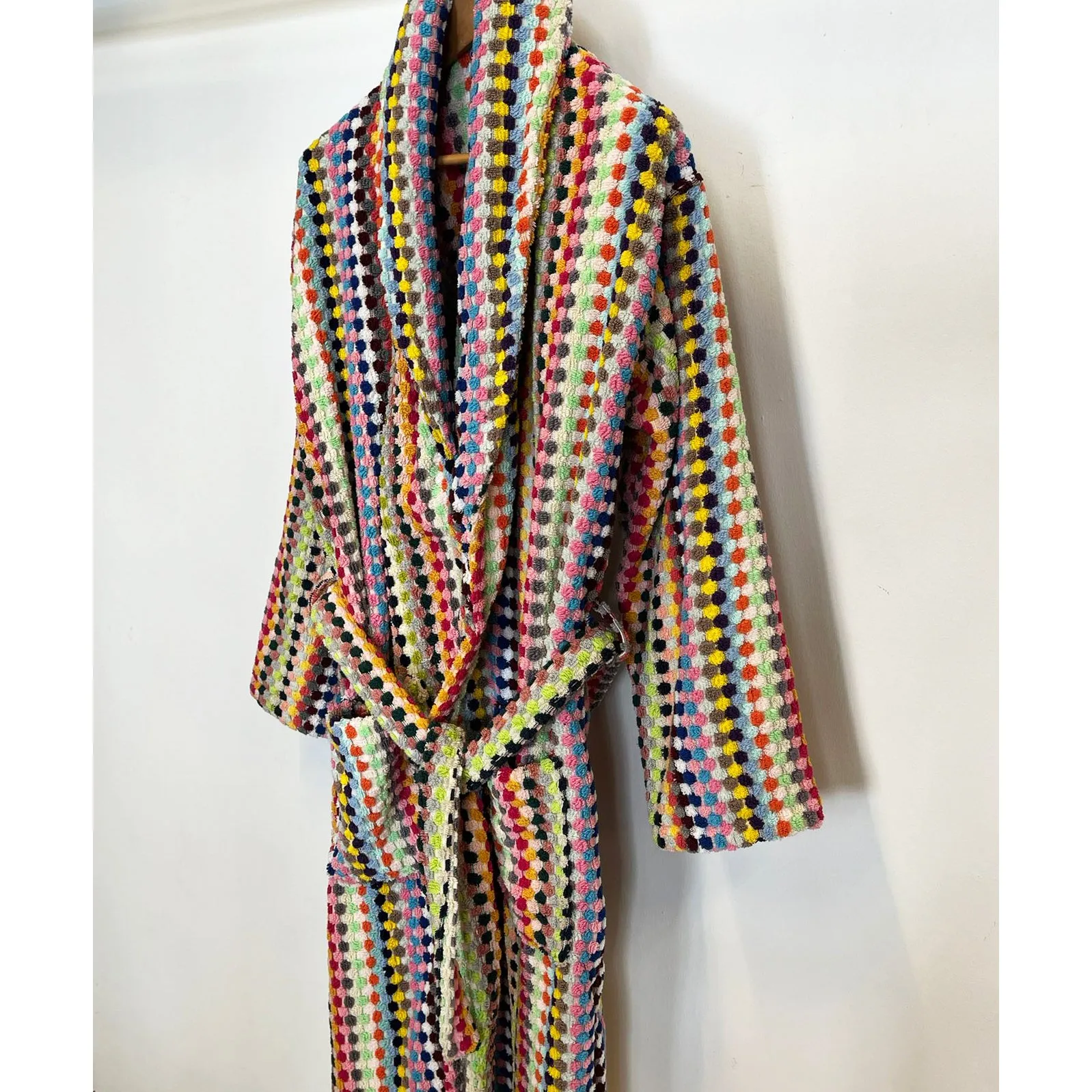 Turkish Terry Towel Bathrobe Multi Color Dotted Pompom Design