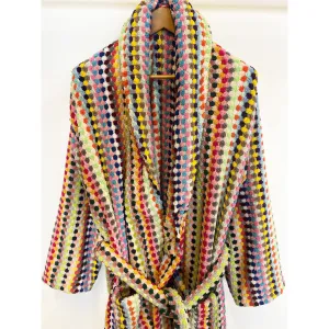 Turkish Terry Towel Bathrobe Multi Color Dotted Pompom Design