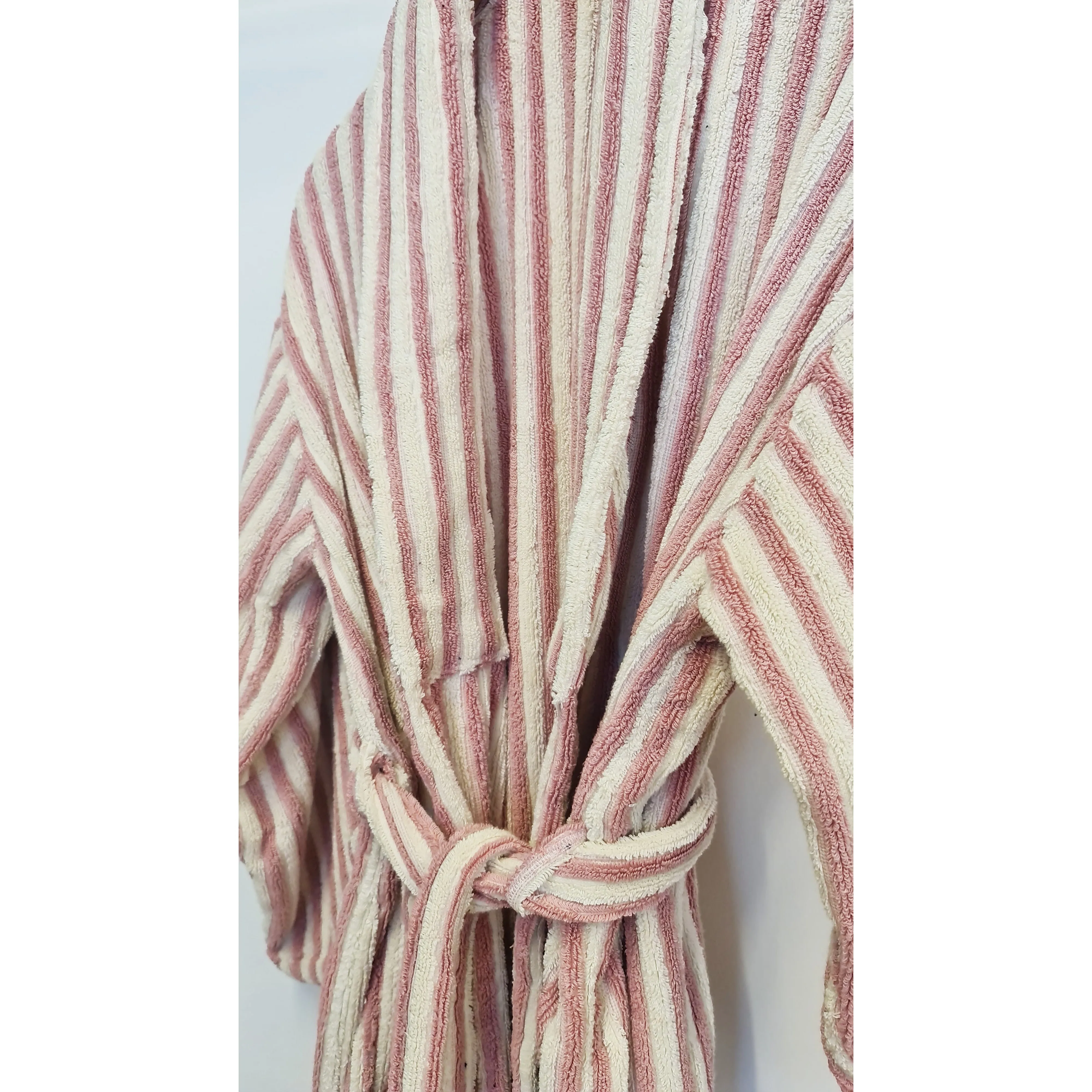 Turkish Terry Towel Bathrobe Pink Stripe Design