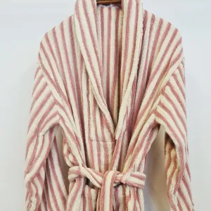 Turkish Terry Towel Bathrobe Pink Stripe Design