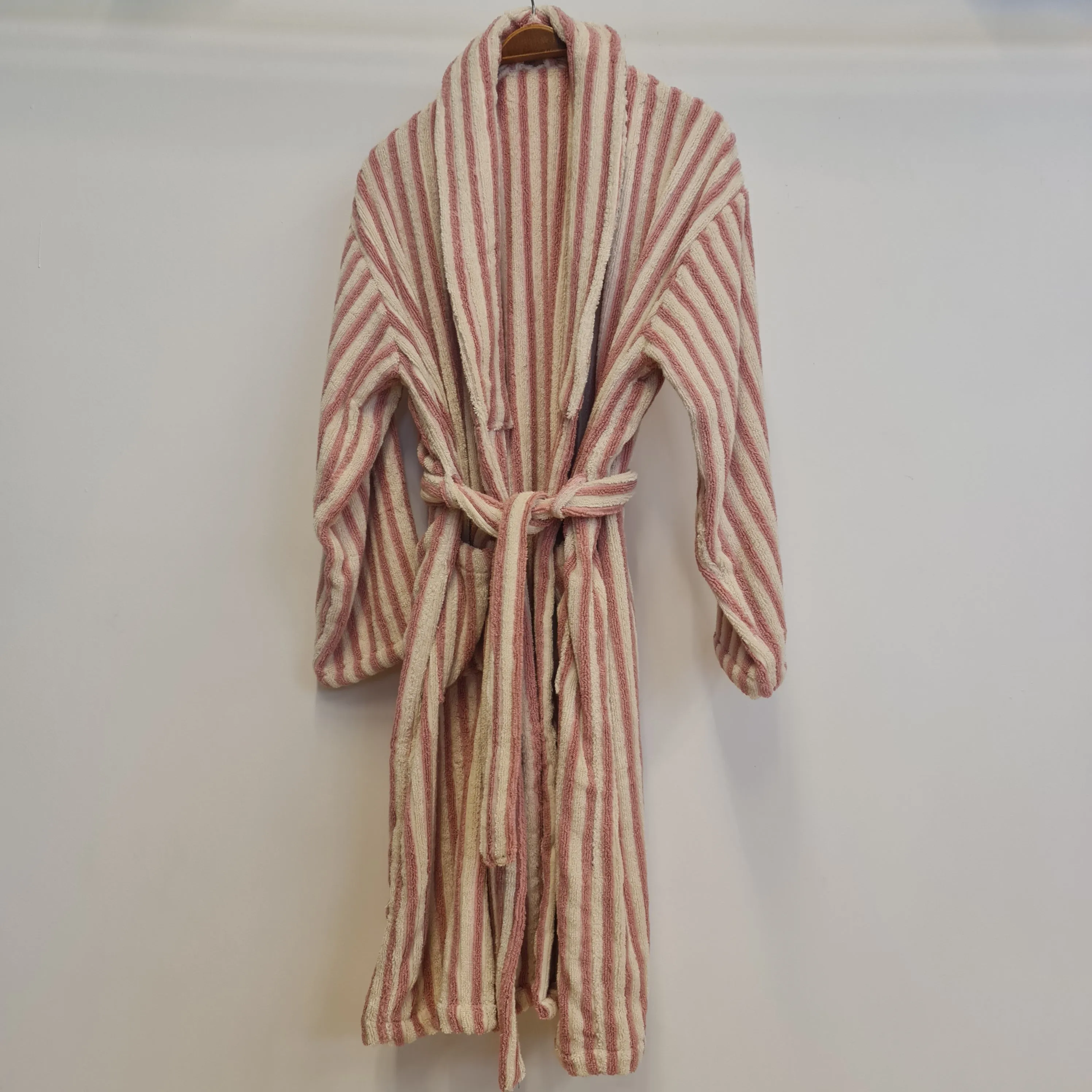 Turkish Terry Towel Bathrobe Pink Stripe Design