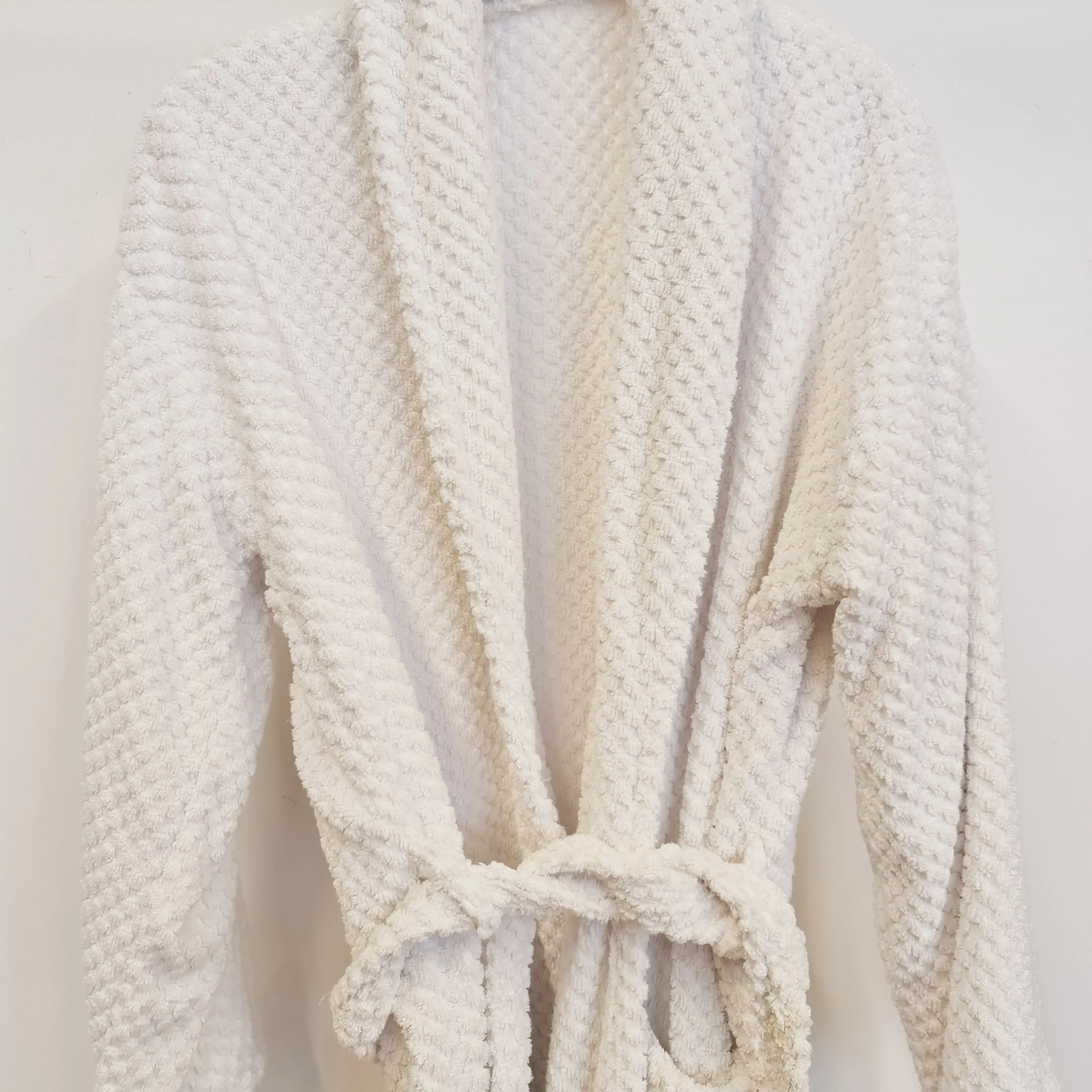 Turkish Terry Towel Bathrobe White Dotted Pompom Design