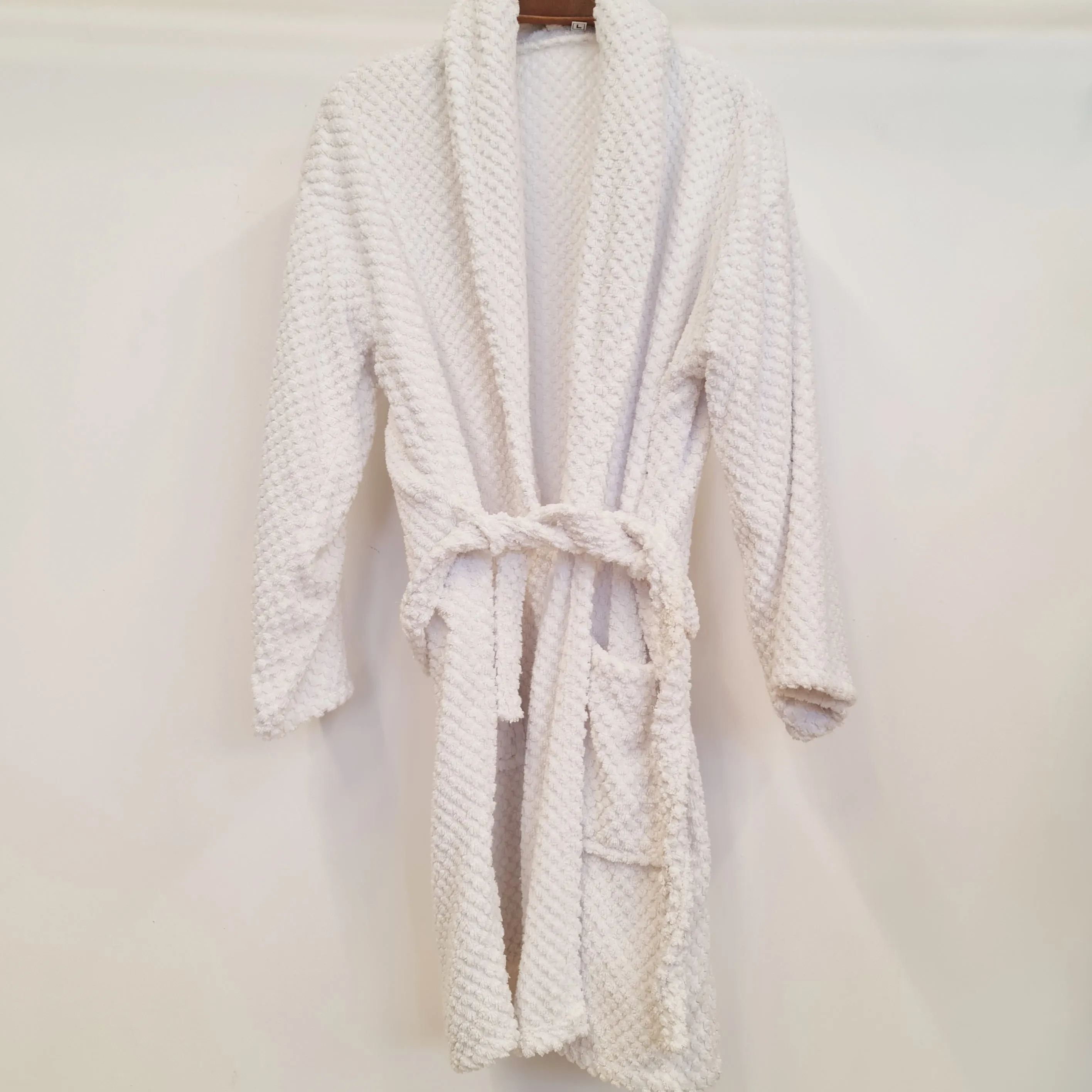 Turkish Terry Towel Bathrobe White Dotted Pompom Design