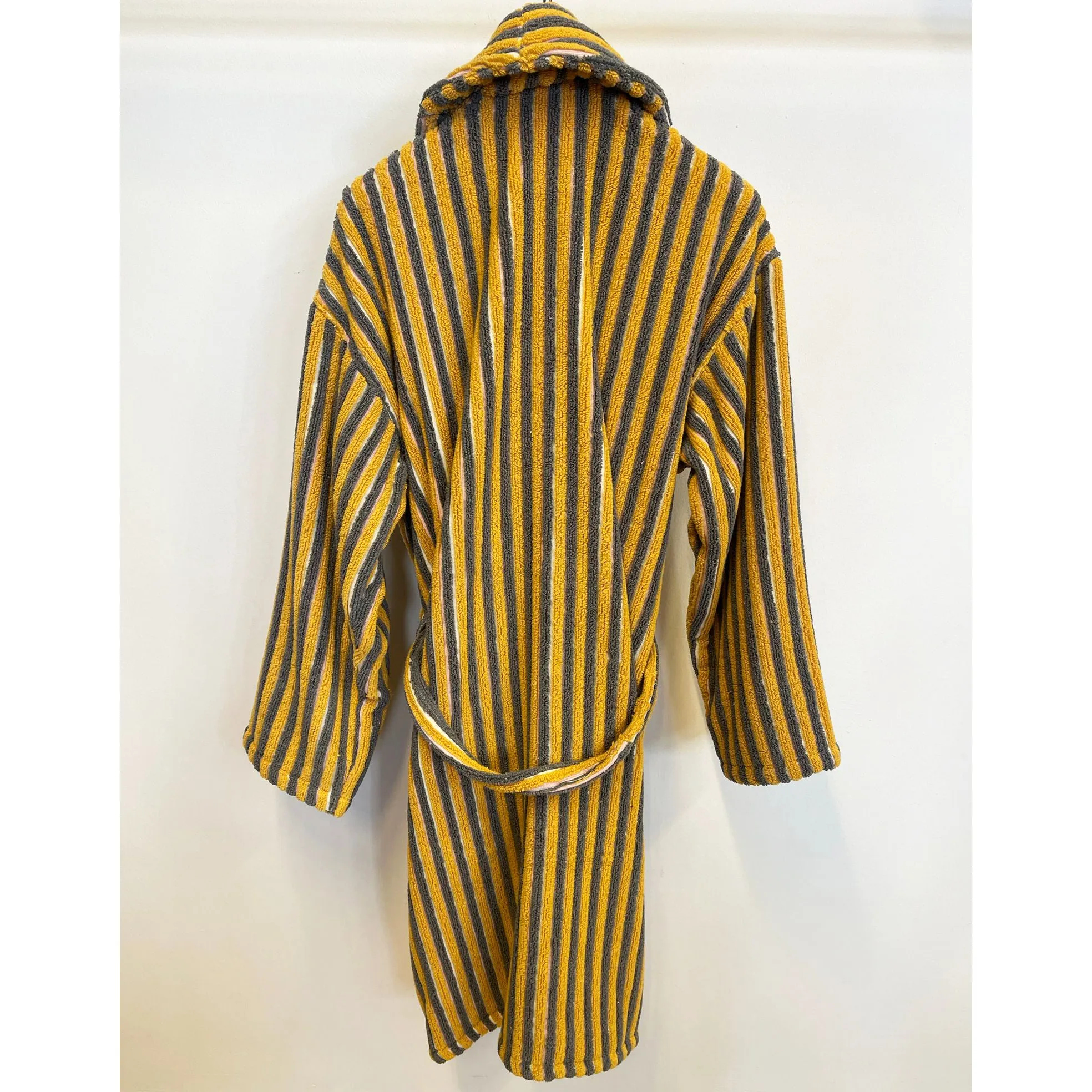 Turkish Terry Towel Bathrobe Yellow Pink Stripe Design