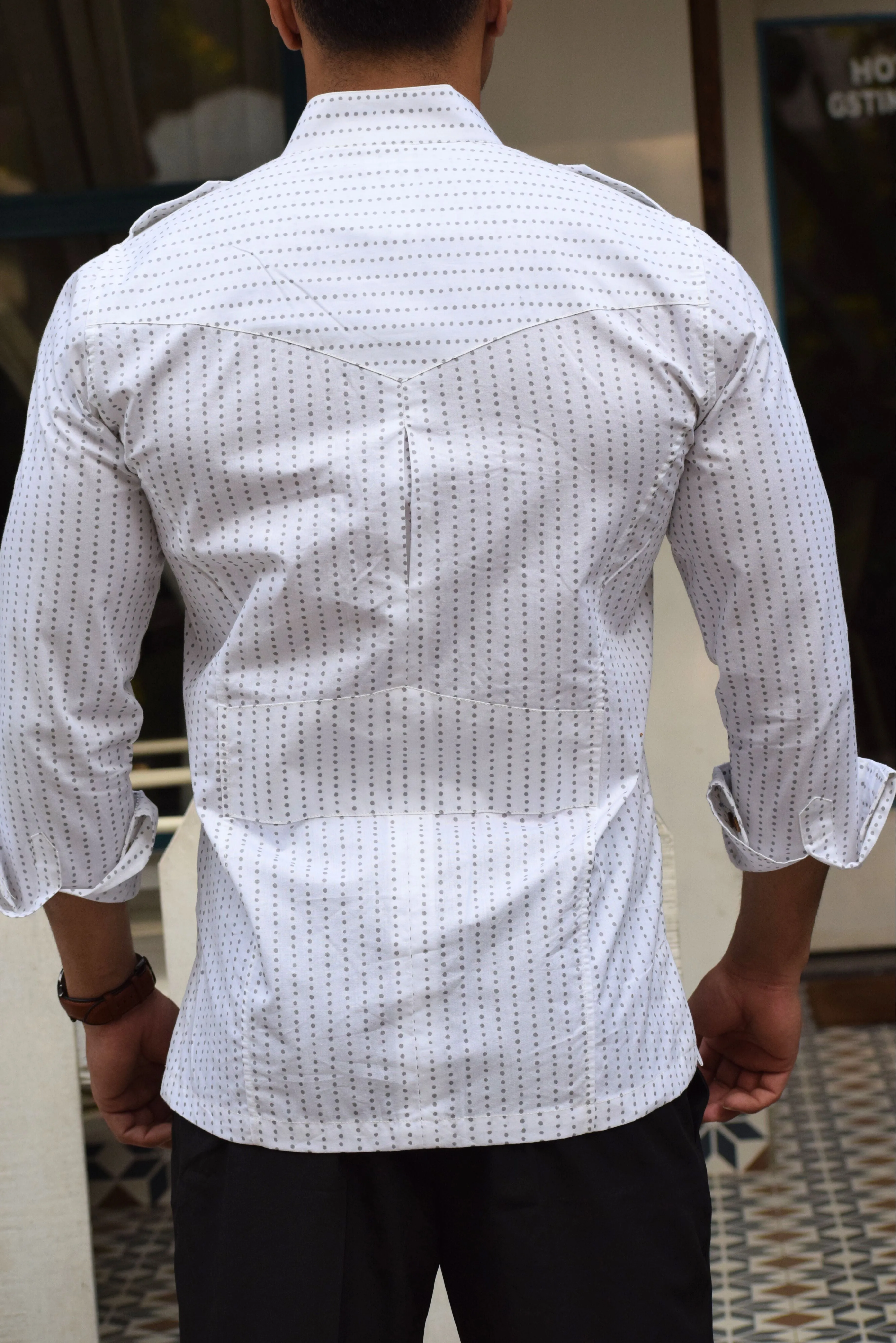 White-Dotted Hunting Style Shirt