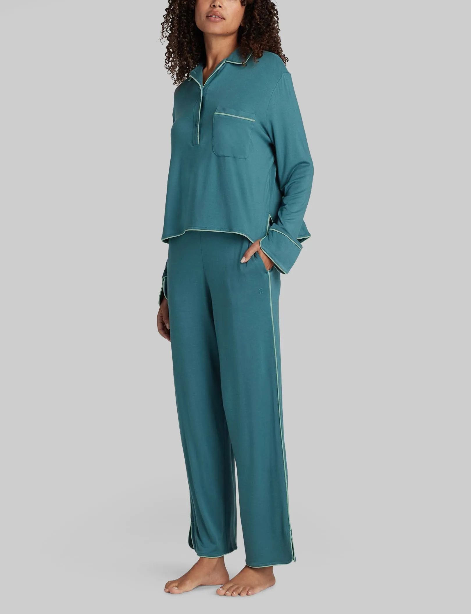 Women's Downtime Pullover Long Sleeve Pajama Top & Pant Set