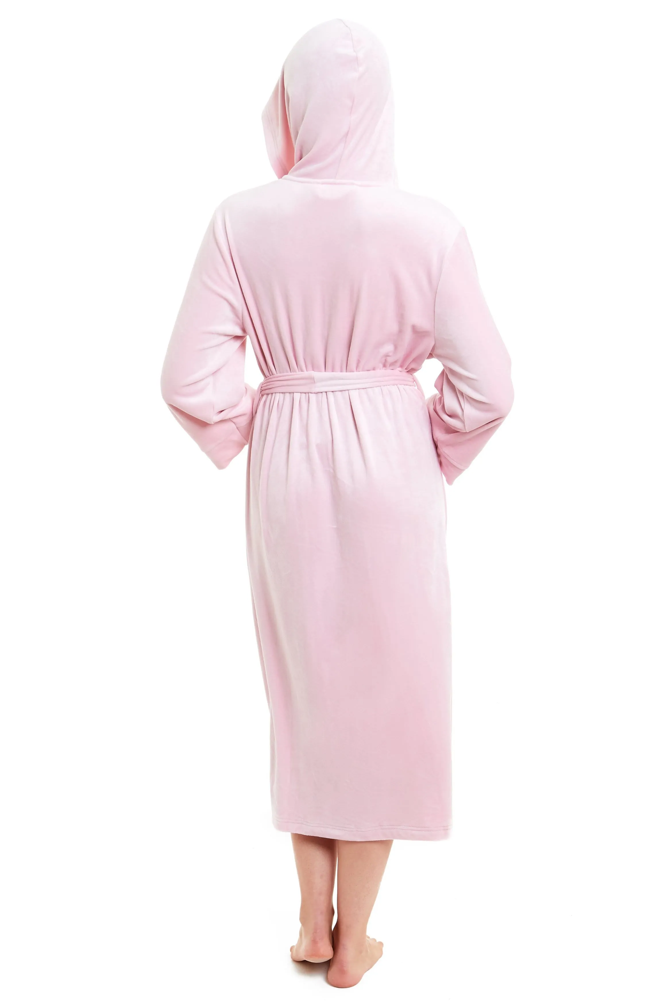 Women's Luxurious Velour Hooded Bathrobe Soft Touch Stretch Loungewear Elegant Comfort by Daisy Dreamer