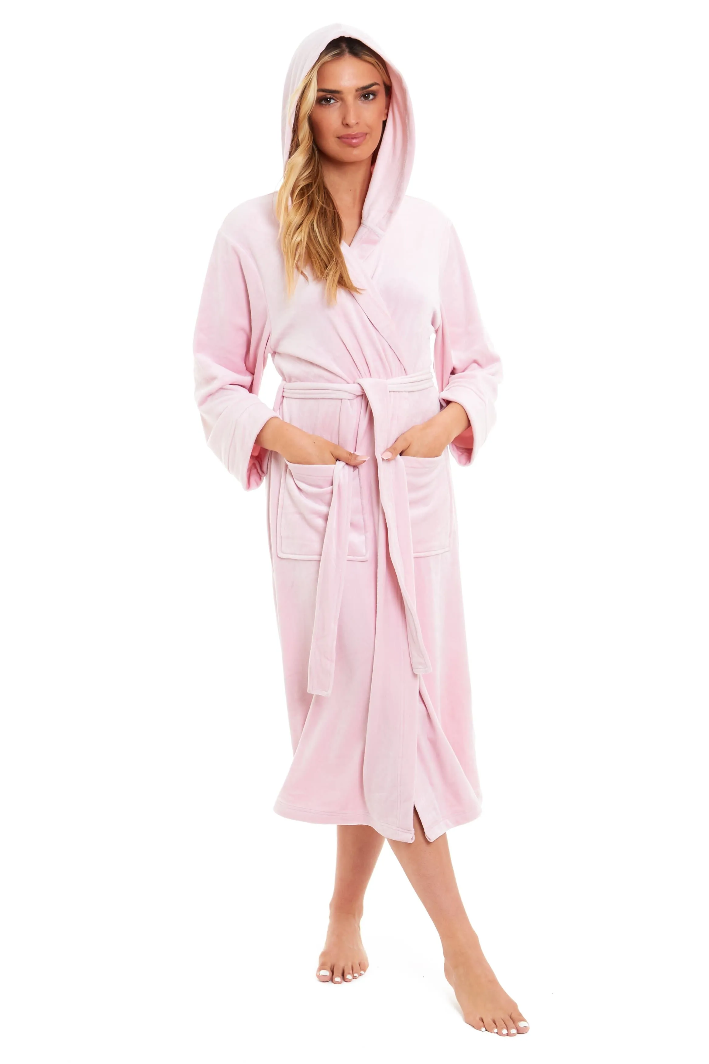 Women's Luxurious Velour Hooded Bathrobe Soft Touch Stretch Loungewear Elegant Comfort by Daisy Dreamer