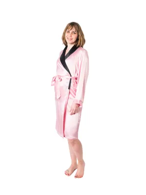 Women's Pink Mulberry Silk Robe with Black Collar