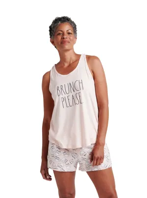 Women's "BRUNCH PLEASE" Racerback Cami and Drawstring Shorts Pajama Set